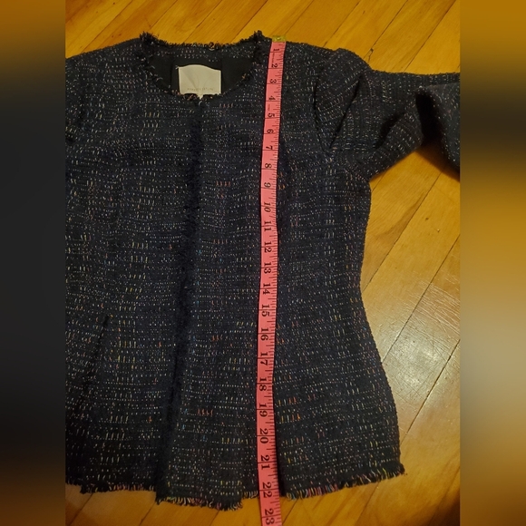 Rebecca Taylor Rainbow Tweed Jacket in Navy. Funfetti. Pleated parts. Size 6. - Picture 14 of 15